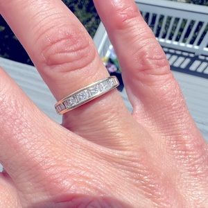 14k channel set ring with baguette and princess cut diamonds
